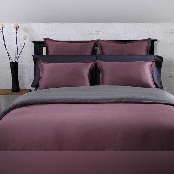 JS Affluence King Duvet Cover + 2 Shams Set 3 Piece Plum Gray 100% Cotton Sateen - Picture 3 of 10